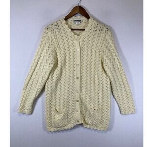 Vintage Coquette Layering Carly Blake Women L Cream Pointelle Scalloped Cardigan